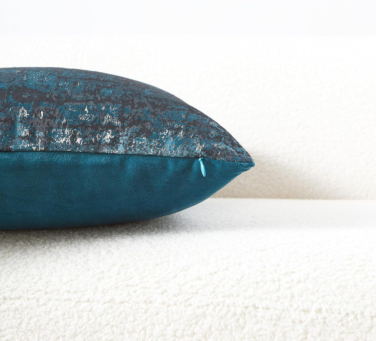 THE-TINOART Teal & Gold Embroidered Jacquard Pillow Cover 18x18 - Luxury Reversible Decorative Throw Pillow Cover with Gold Thread & Velvet Backing, Elegant Holiday Home Décor