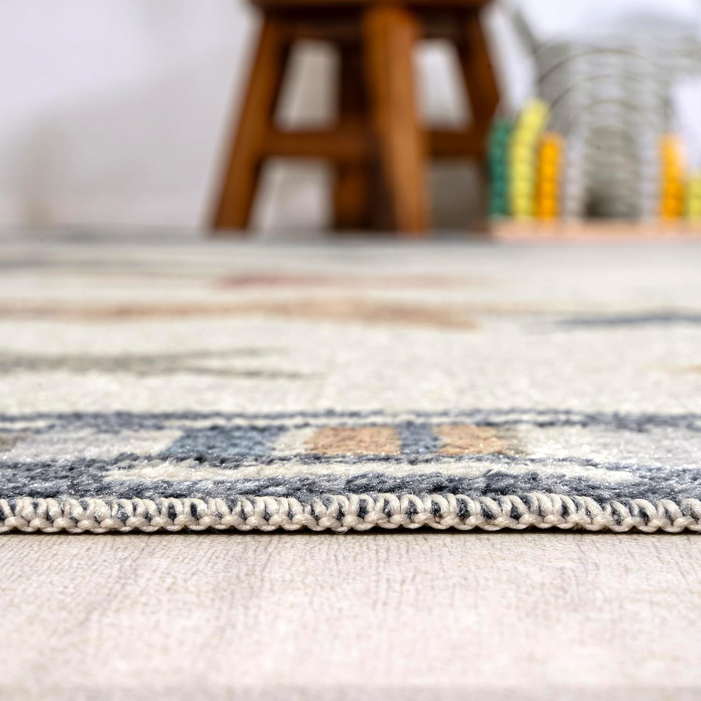 JONATHAN Y Machine-Washable Ivory/Blue/Orange Runner Rug, 2x8, Star Gazer Geometric, Border, Kids & Novelty, Classic, Bedroom, Kitchen, Living Room, Easy-Cleaning, Non-Shedding (KDW100A-28)