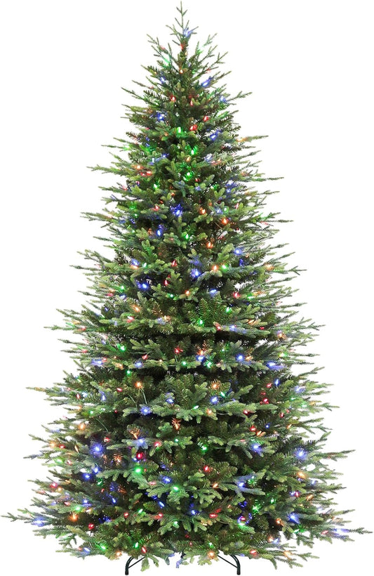 Hykolity 9 ft Prelit Christmas Tree, 5149 PE&PVC Branch Tips, Frasier Grande Artificial Christmas Tree with 600 Color Changing Twinkling LED Lights, Metal Stand and Hinged Branches, 10 Modes