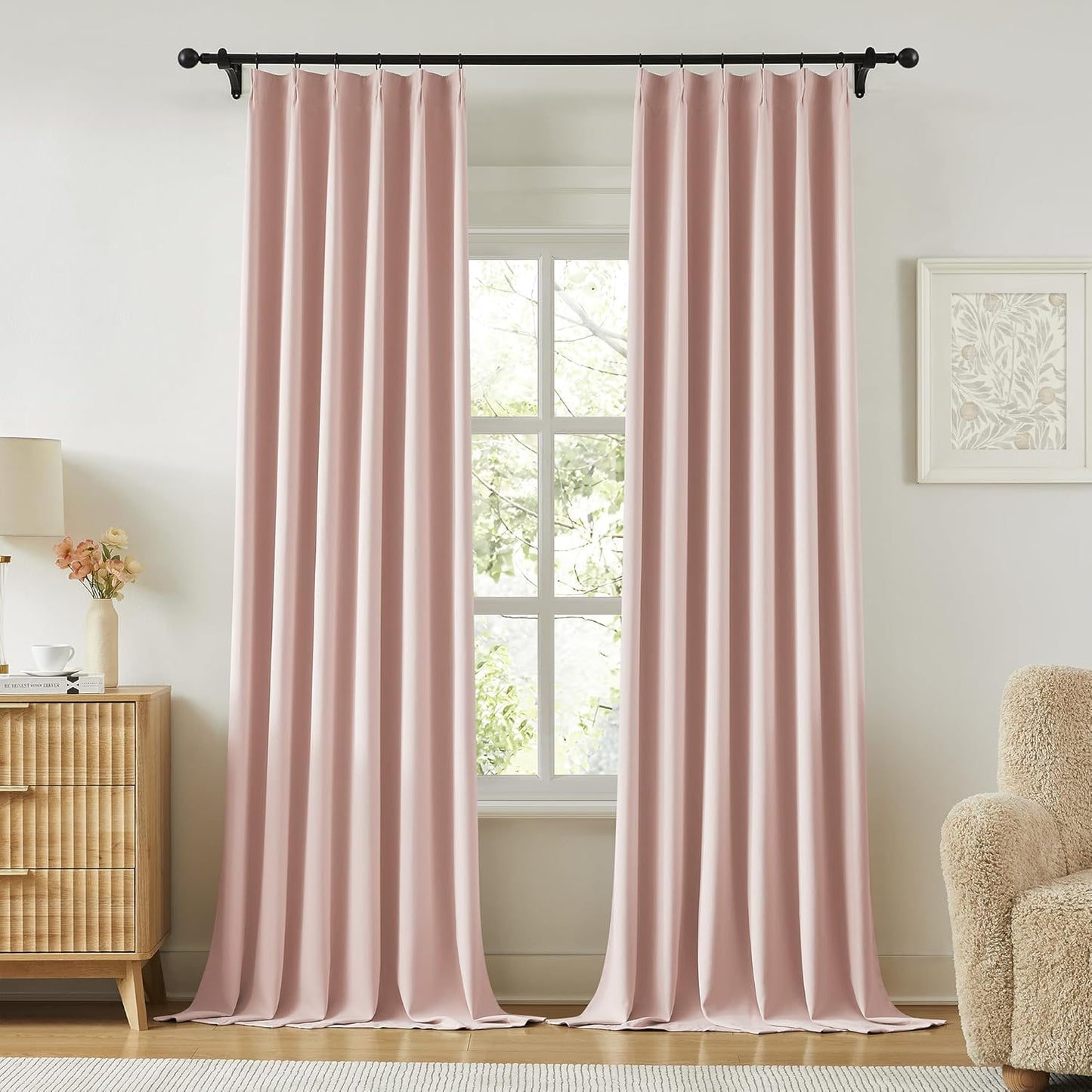 KangBang Baby Pink 102 Inch Long Curtains for Girls' Bedroom, Pinch Pleat Blackout Drapes Light Blocking Soft Modern Window Panels for Nursery Playroom with Hooks, W40xL102,2 Panels
