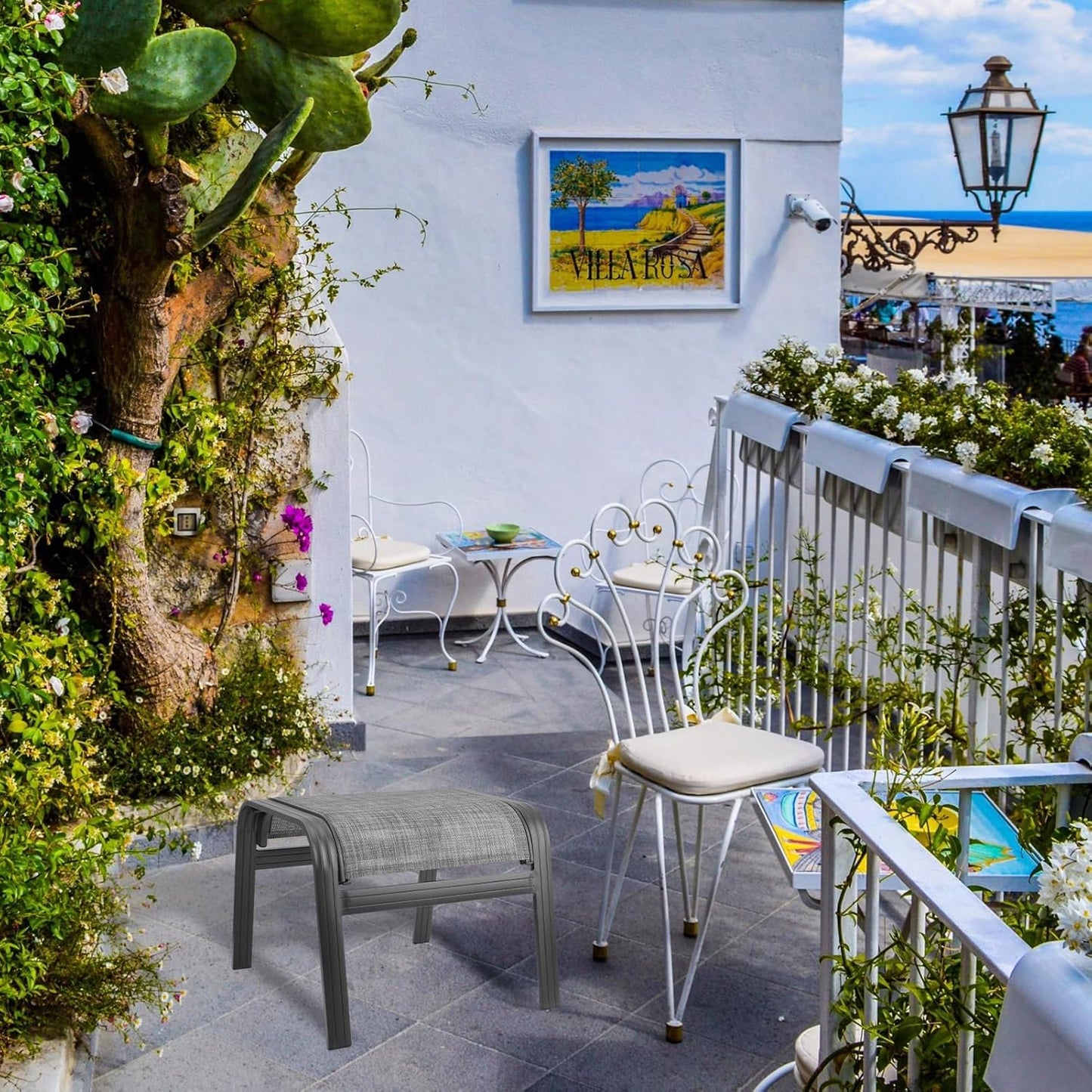 Outdoor Patio Ottoman Seat Textilene Portable Metal Footstool Portable Footrest Patio Chairs 2 Set New Grey