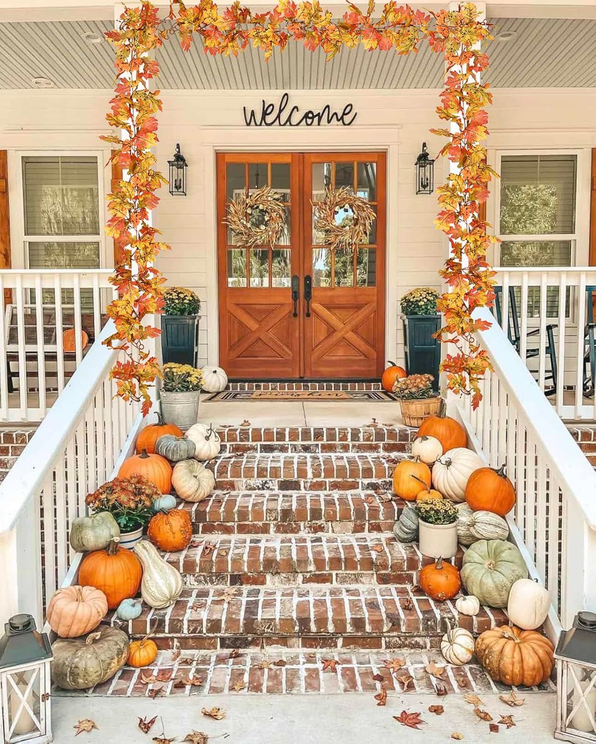 Lvydec 2 Pack Fall Maple Leaf Garland - 5.9ft/Piece Artificial Fall Foliage Garland Thanksgiving Decor for Home Wedding Party Christmas (Yellow)