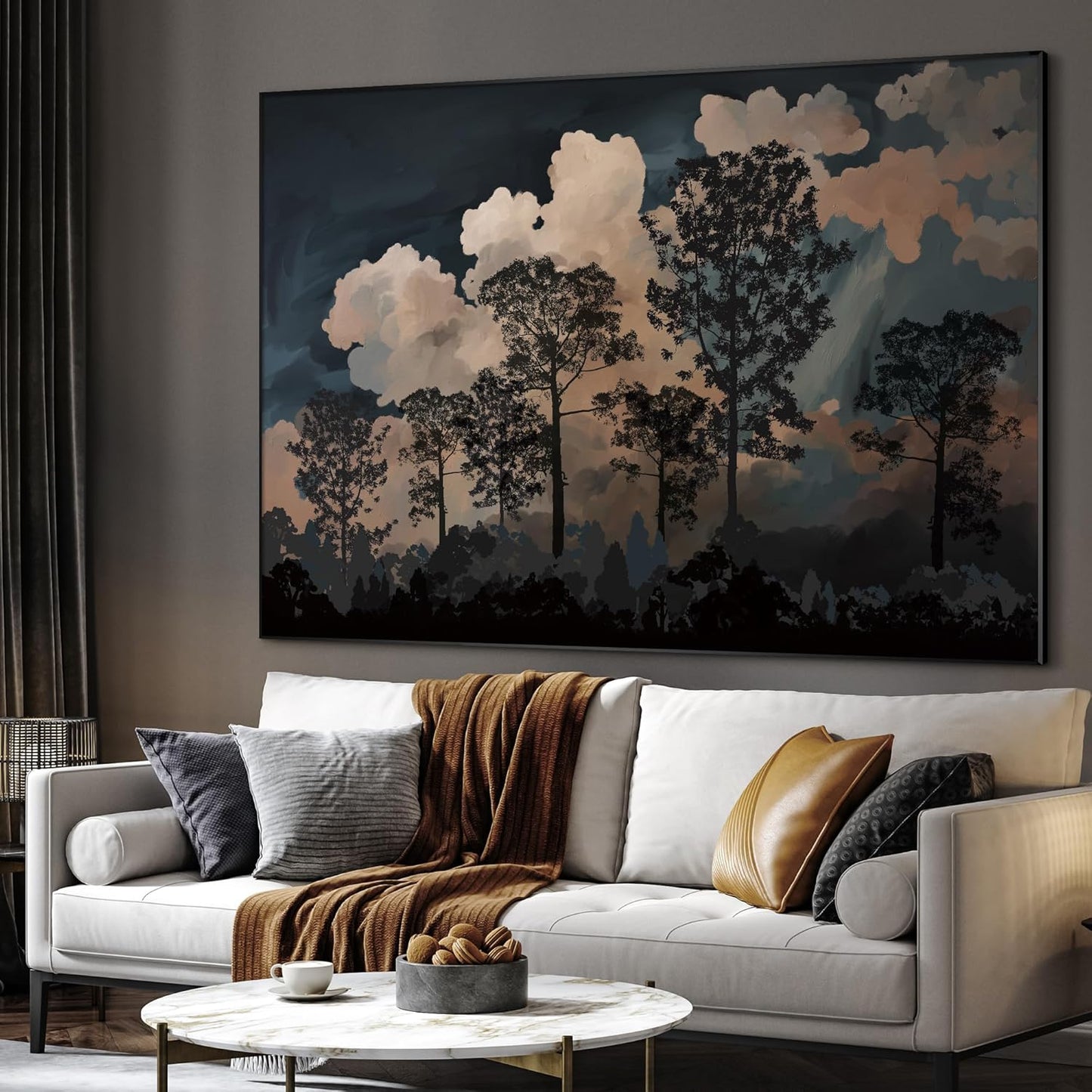 SIGNWIN 60"x72" Extra Large Framed Wall Art Silhouetted Trees at Dusk, Dramatic Forest and Cloudscape for Home Living Room Bedroom Decor (Frame Assembly Required)
