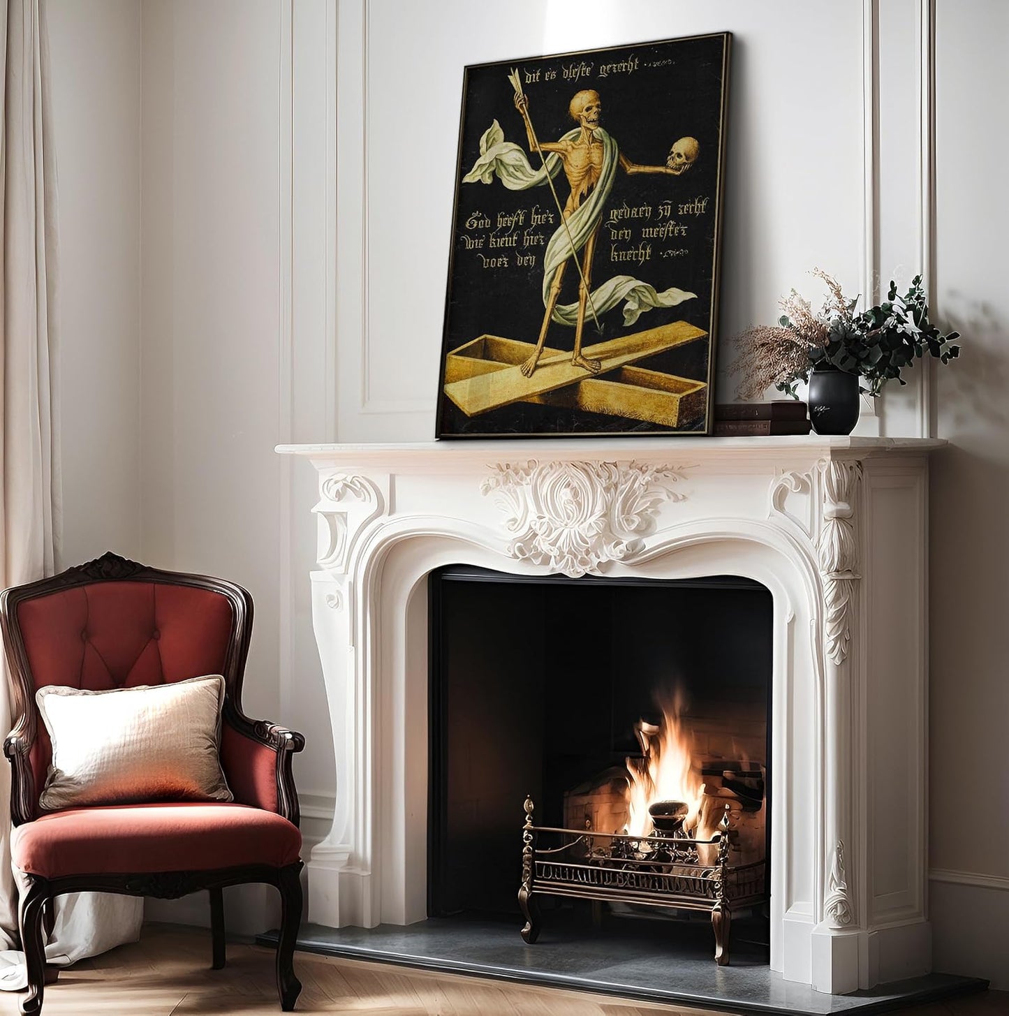 Poster Master Vintage Medieval Poster - Retro Gothic Print - Gift for Artist, Friend - Allegory of Life and Death, Skeleton, Dark, Skull - Wall Decor for Home, Living Room, 18x24 Unframed Wall Art