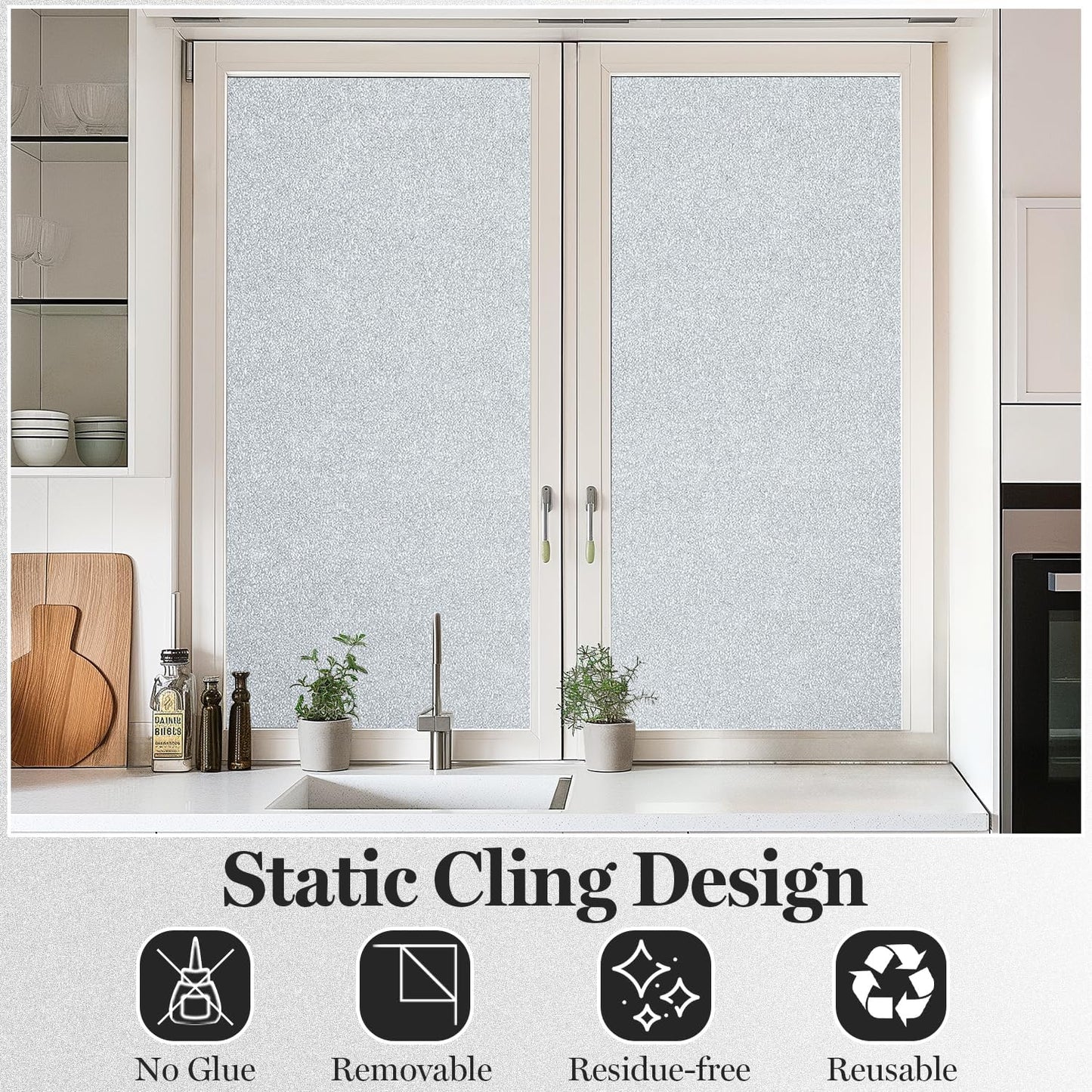 DUOFIRE Window Privacy Film, Sparkling Frosted Glass Window Film, UV Blocking Non-Adhesive Static Cling Windows Clings, No Glue Removable Windows Coverings for Home Office Bathroom, 23.6 X 78.7 inch