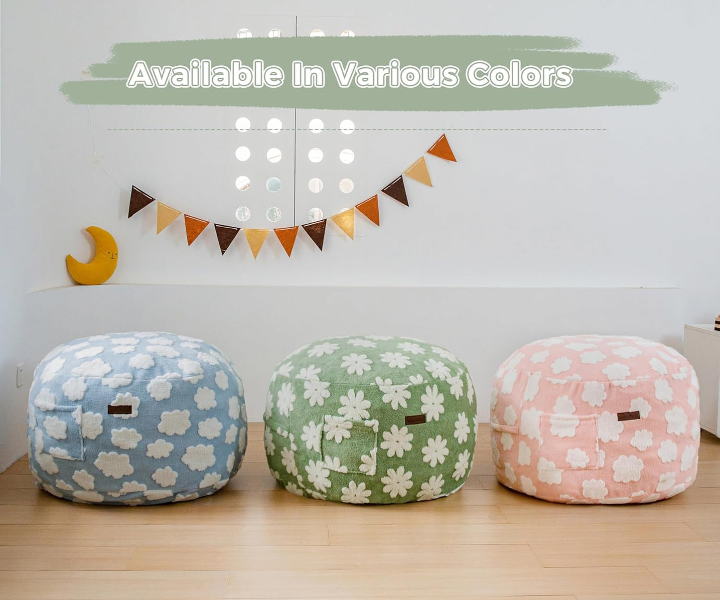 MAXYOYO Bean Bag Chair Bed for Kids, Convertible Bean Bag from Lazy Chair to Floor Bed, Fresh Cloud Design Cover, Stuffed Floor Sofa Couch for Boys and Girls, High-Density Foam Filling, Pink