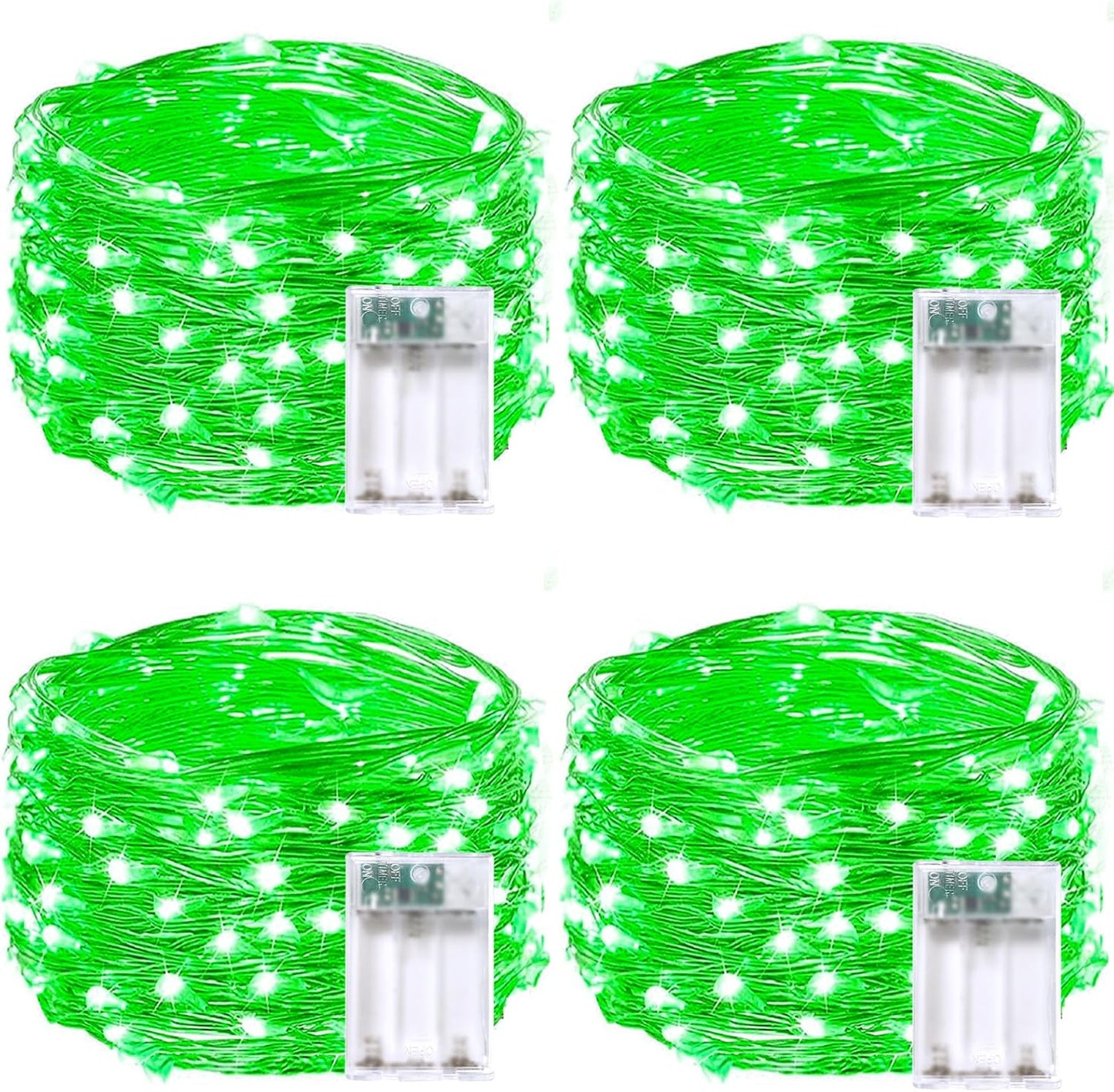 4 Pack 50 LED Fairy Lights Battery Operated with Timer, 16FT Waterproof Halloween Battery Lights Outdoor Indoor Starry Mini Led String Light for Halloween parties Bedroom Home DIY Decoration (Green)
