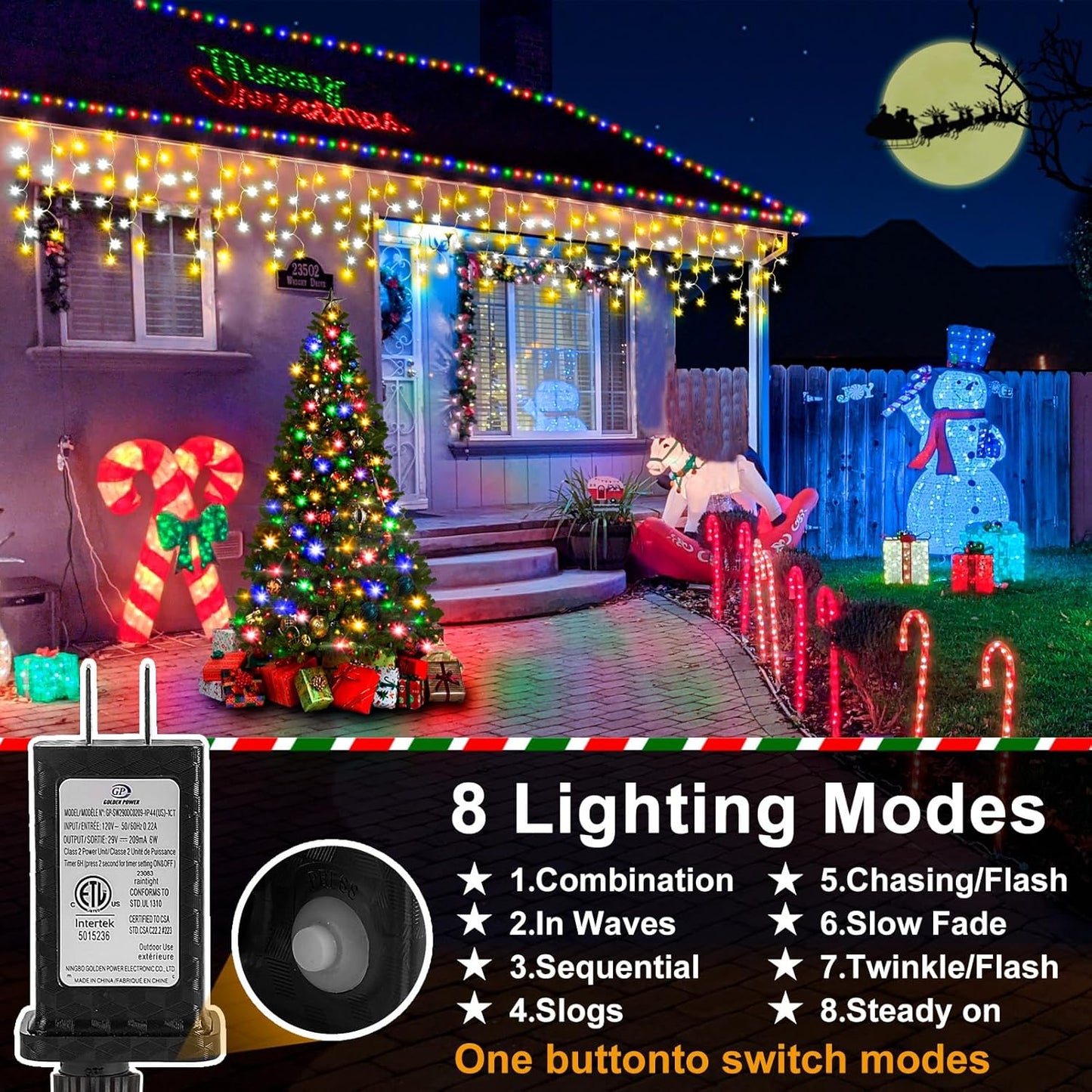 Christmas Lights Outdoor, 2 Pack Total 98FT 960 LED Ice Lights for Outside with 180 Drops 8 Modes Timer Memory, Plug in Waterproof for Holiday Eaves Yard Roof Party Decor (Cool White and Warm White)