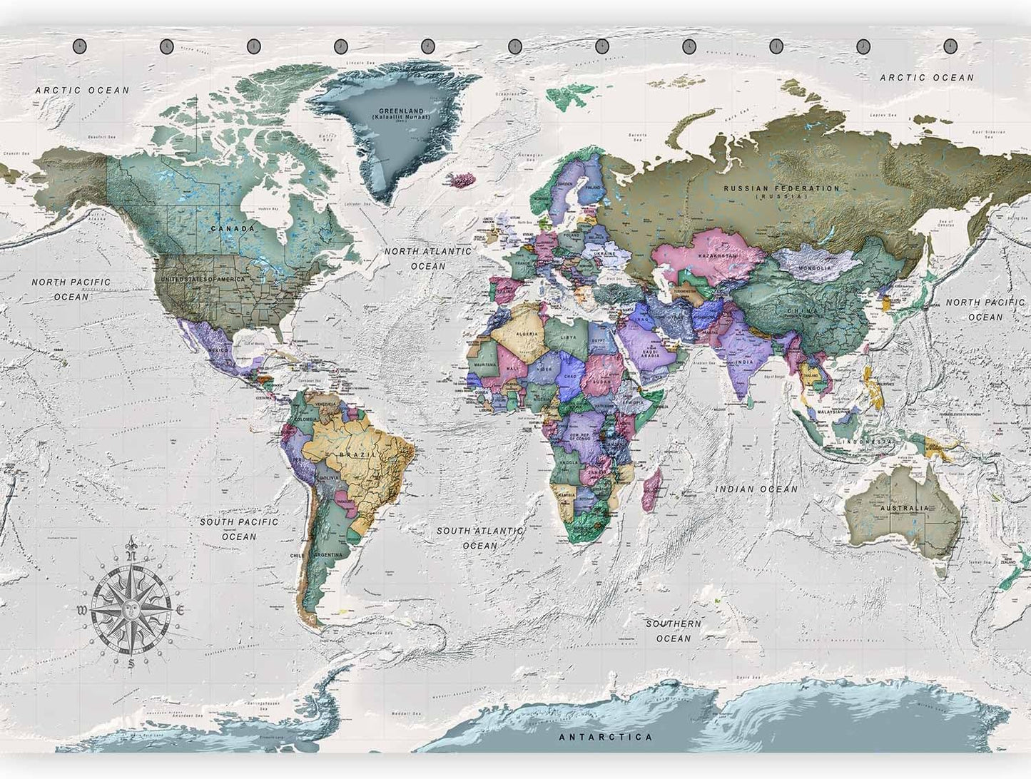 artgeist Wall Mural World Map 173x124 in - Peel and Stick Self-Adhesive Wallpaper Removable Large Sticker Foil Wall Decor Print Picture Image Design Map of The World k-A-0380-a-a