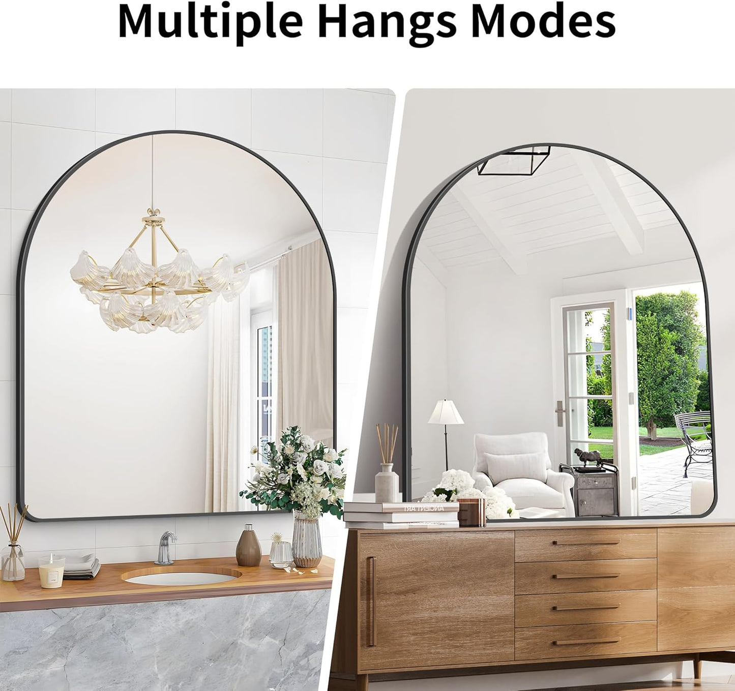 Arched Bathroom Mirror, 40"x48" Black Arched Mirror for Bathroom, Wall Mounted Mirror, Black Vanity Wall Mirror w/Metal Frame for Bedroom, Entryway, Living Room, Vertically Hanging