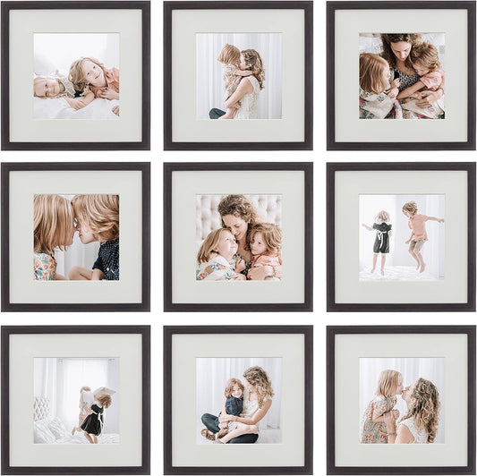 Sheffield Home 9 Piece Gallery Wall Frame Set, 12x12 Inch, Dark Oak