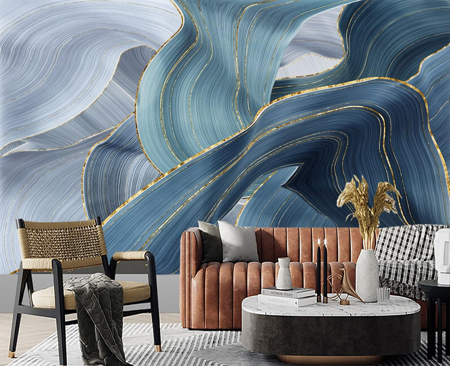 Gilding Marble Blue Wall Mural Wallpaper for Bedroom 103" x 69"