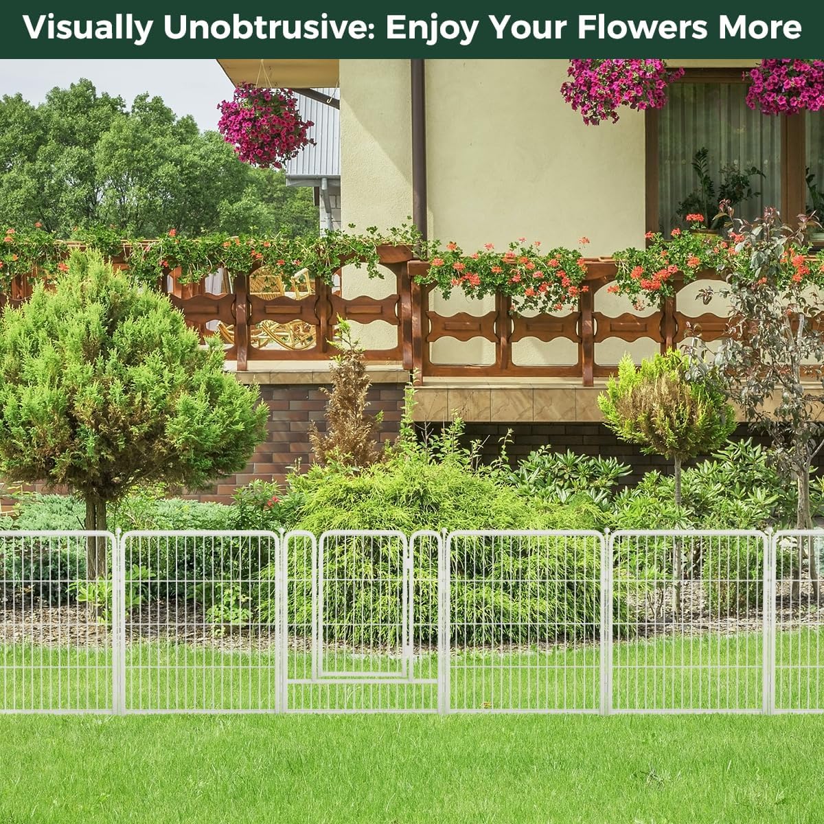 FXW Decorative Garden Fence for Yard, 32in(H) x 54ft(L) 24 Panels Heavy Duty No Dig Metal Fencing with Gate, Tall Animal Border Barrier for Dogs, White│Patented