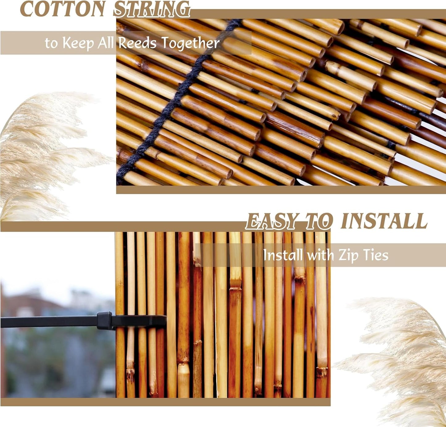 Bamboo Reed Fencing Rolls,5.5FT X 16.4FT Reed Screen Curtain Fence Covering Privacy Bamboo for Outdoor Backyard Patio Garden Decorative Fence (Brown)