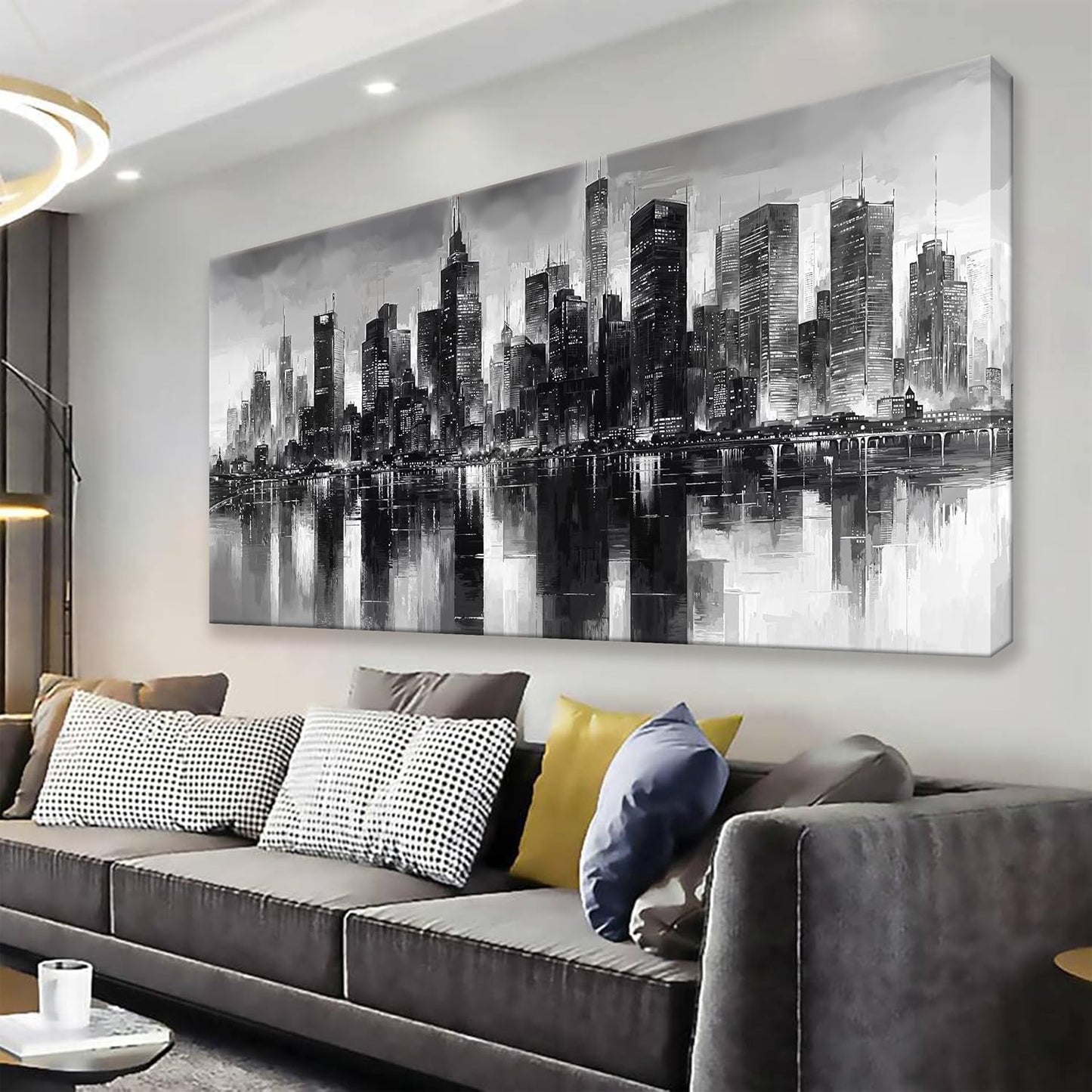 QSQ New York City Wall Art Brooklyn Bridge Wall Art For Living Room Office Bedroom Cityscape Canvas Art Wall Decor Paintings Picture For Bedroom Home Wall Decor Chicago Artwork For Walls 29 × 58 In