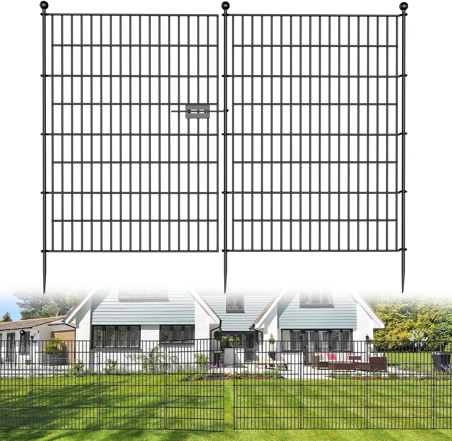 10 Panels No Dig Decorative Outdoor Garden Fence with Gate for Yard, 40 in(H) X 23.6 ft(L) Animal Barrier Fencing Rustproof Metal Wire Panel Border for Dog, Rabbits, and Patio Temporary Ground Stakes