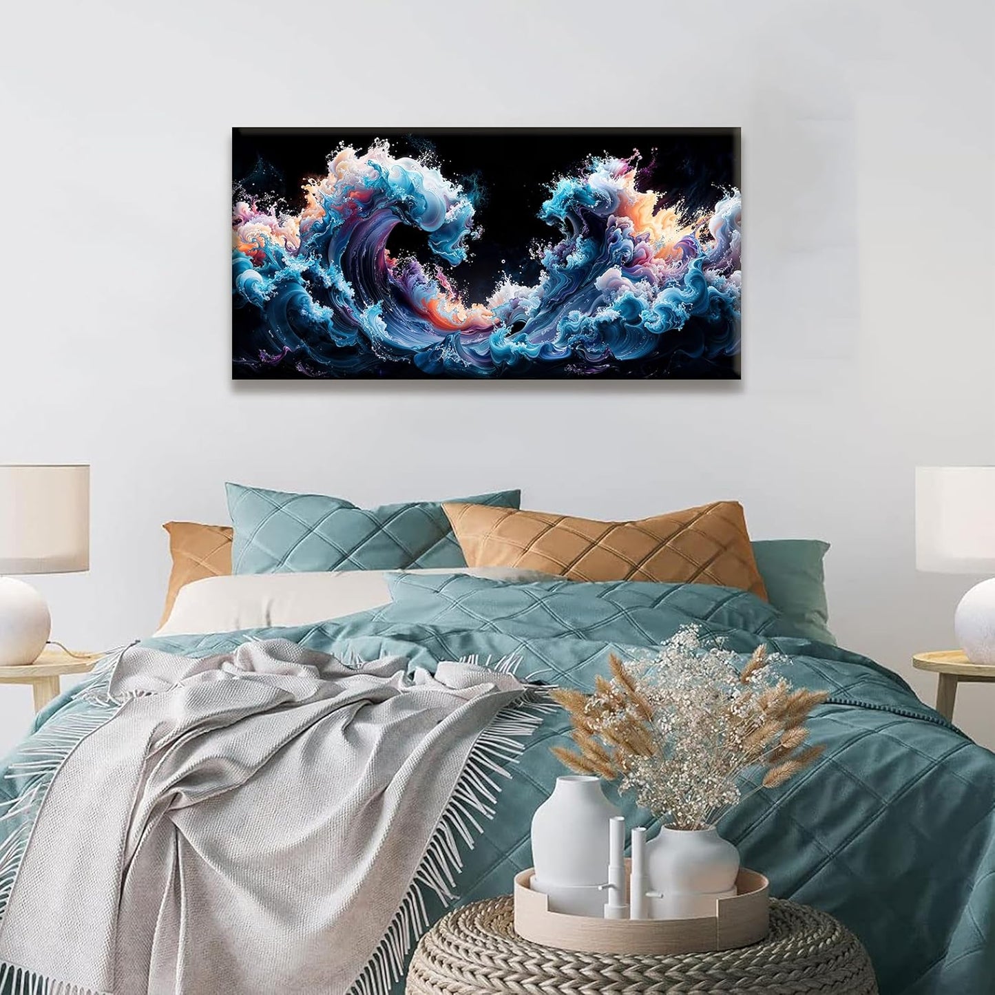 QSQ Abstract Wall Art Colorful Waves Canvas Art Wall Decor Artwork Abstract Wall Decor Modern Minimalist Canvas Painting Bathroom Picture For Bedroom Office Home Wall Decoration 20" X 40"