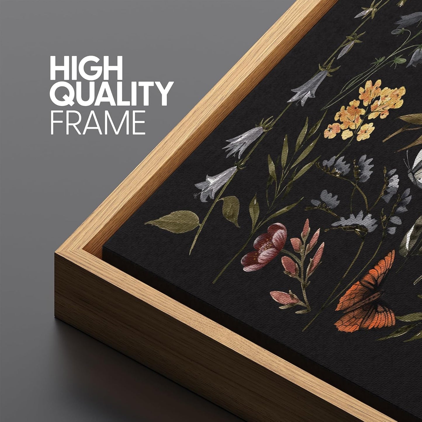 MUDECOR Large Framed Canvas Print Wall Art Midnight Garden Vintage Floral Illustrations Antique Retro Fine Art Illustrations Decorative Colorful for Bedroom - 60"x20"