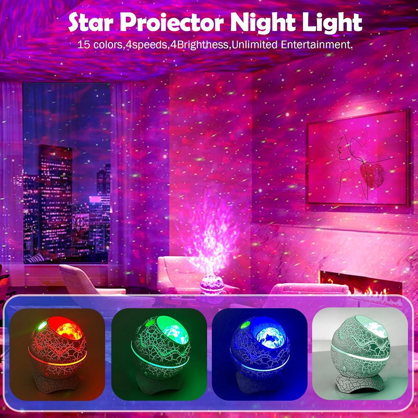 XQBX Dinosaur Egg Galaxy Projector an Aurora Projector with Bluetooth Speaker and White Noise Sound Machine Room Decor Aesthetic Easter Eggs Decor Disco Party Decorations Gifts for Teen Girls/Boys