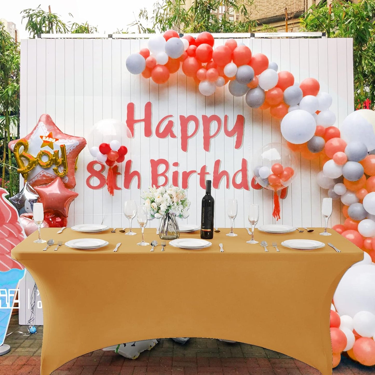 SuperO Waterproof Spandex Table Cover for 4FT Table Universal Fitted Stretch Tablecloth for Party, Banquet, Wedding and Events-Gold