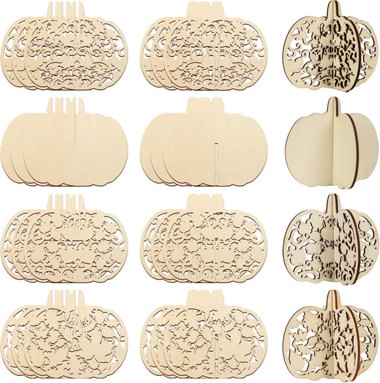 COCHIE DIY 3D Fall Pumpkin Wood Crafts to Paint for Kids Adults, Paintable Unfinished Wooden Slices for Craft, Cutouts Ornaments for Painting Decorations (24 PCS)