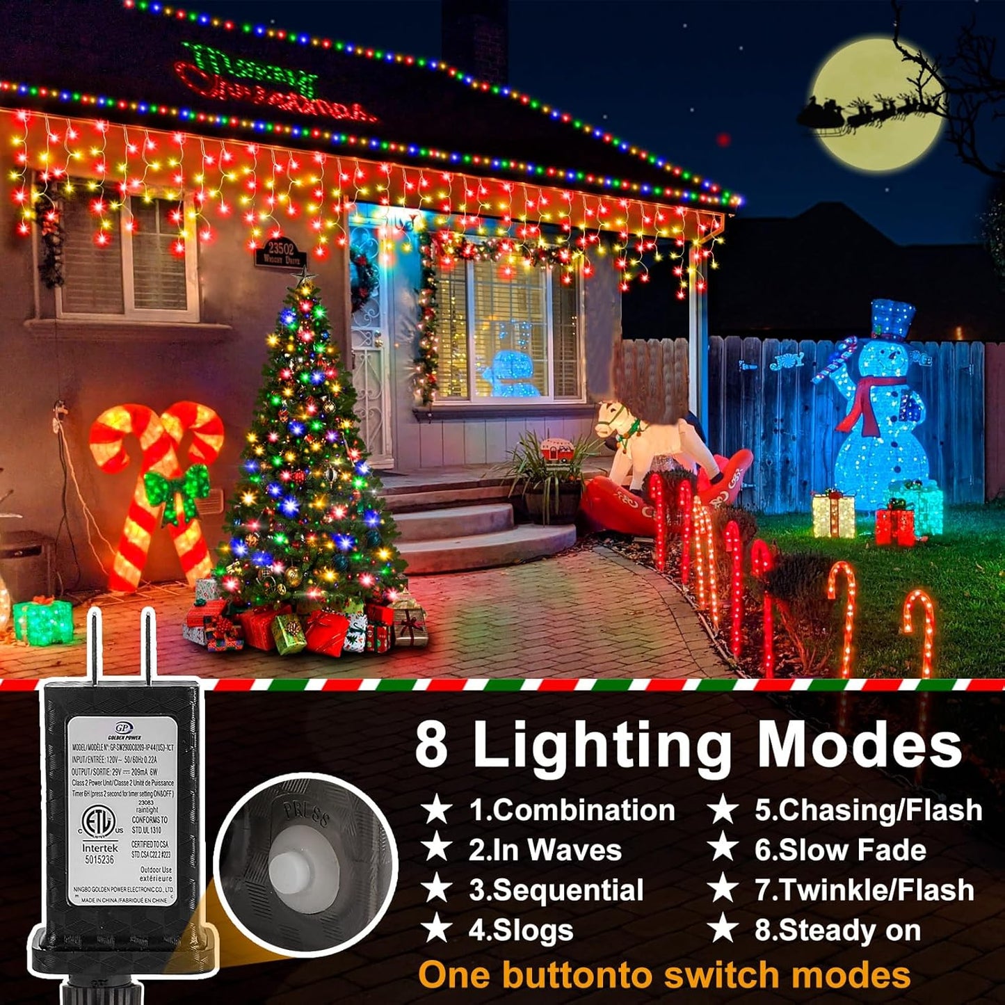 49FT Christmas Lights, 480 LED Ice Lights for Outside Clear Wire Twinkle Lights with 8 Modes Timer Waterproof for Christmas Party Tree Holiday Patio Yard Home Decor(Red and Warm White)