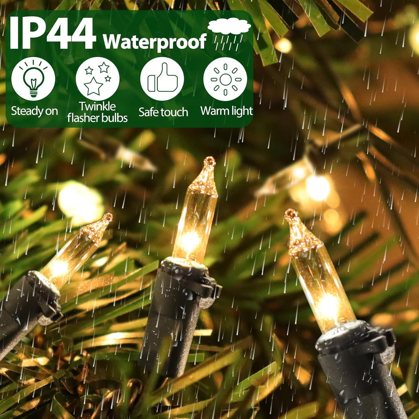 Clear Christmas Lights 50FT 200 Count Incandescent Bulbs Warm White Mini Lights with Black Wire for Christmas Tree, Garland, Wedding, Party, Home, Indoor & Outdoor Festival Decoration