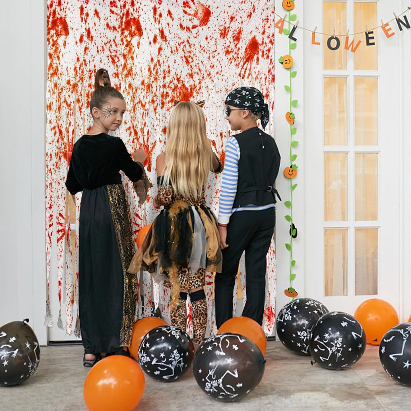 Sfcddtlg 2 Pcs Halloween Door Curtains - 85 x 59 Inch Bloody Handprint Doorway Decorations - Scary Creepy Curtain Cloth for Halloween Party Haunted House Decoration