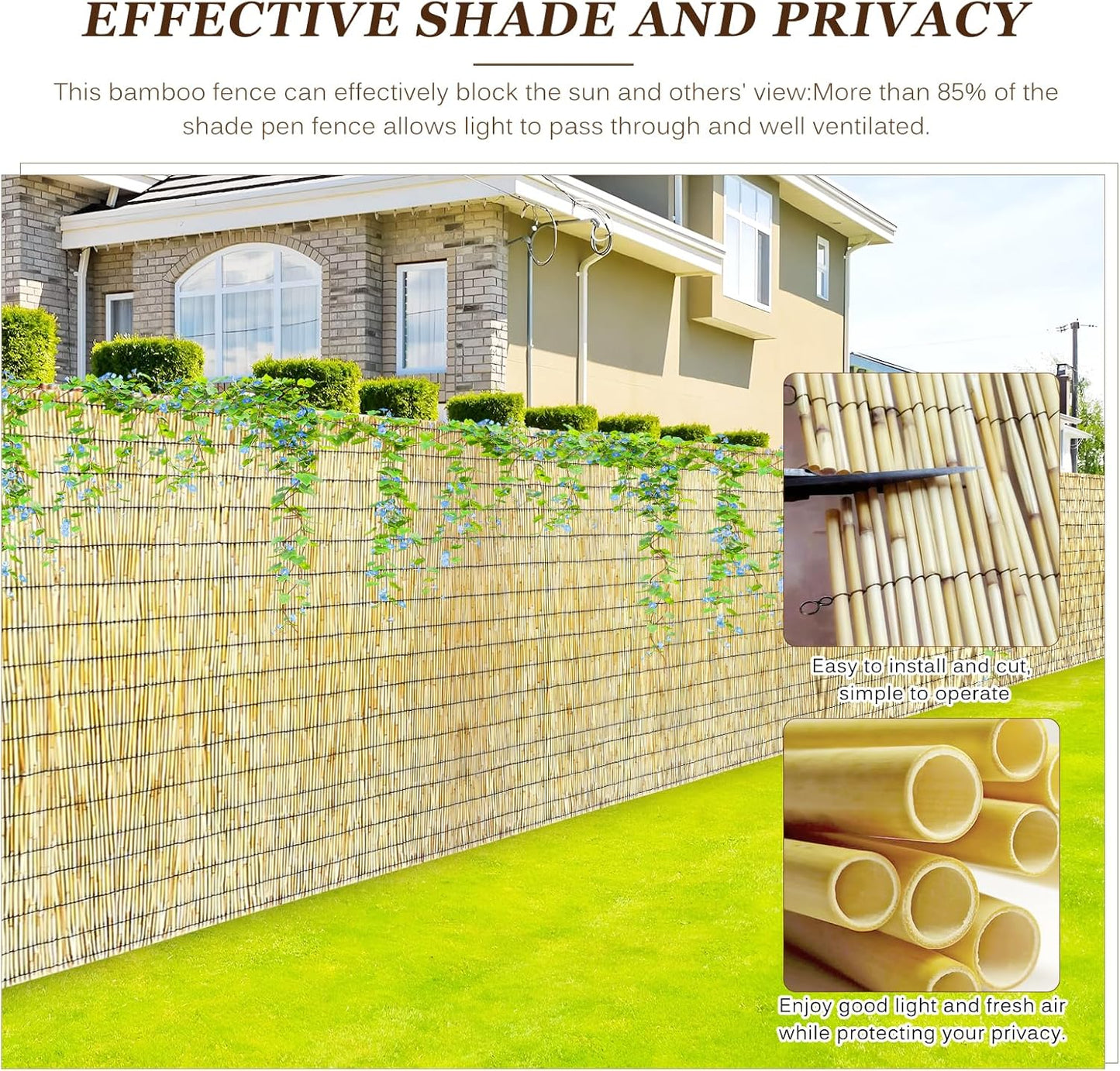 Natural Reed Fencing Rolls: Privacy Bamboo Fence 3/4/5/6ft High Roll Reed Screen, Decorative Bamboo Fencing for Outdoor Balcony Patio Garden Backyard,with Cable Zip Ties(Nature, 2x6.6ft)