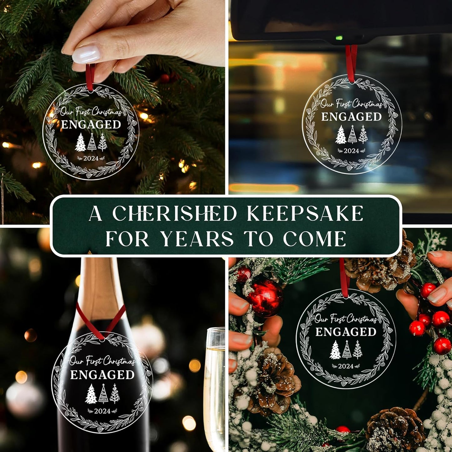 Engagement Gifts for Bride, Our First Christmas Engaged 2024, Christmas Ornaments Newlywed Gifts for Her, Wedding Gift for Couple, Engagement Ornament 2024, Engaged Christmas Tree Ornament