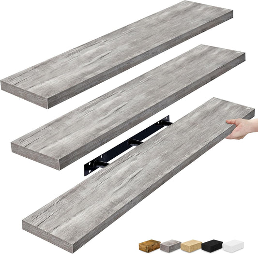 Sorbus Floating Shelves for Wall - 48 Inch Long Bathroom Shelves, Wall Decor for Bedroom, Kitchen, Living Room & Book Storage - Mounted Floating Shelf with Invisible Brackets (Gray, 3 Pack)