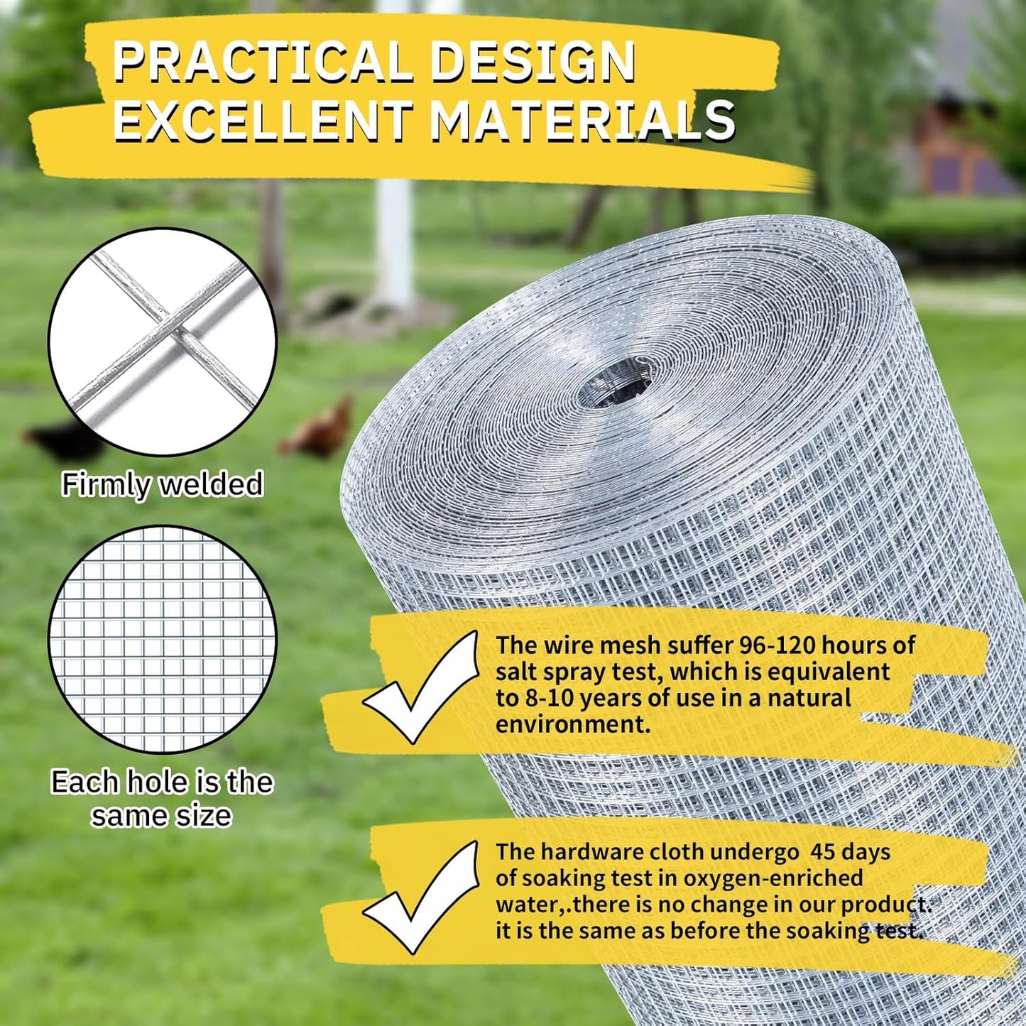 Hardware Cloth,1/4inch 48inx100ft 23 Gauge,Double-Layer Hot-Dip Galvanizing After Welding,Chicken Wire Fence Wire Mesh Fence Poultry Netting Garden Fence Tree Guard Rolls
