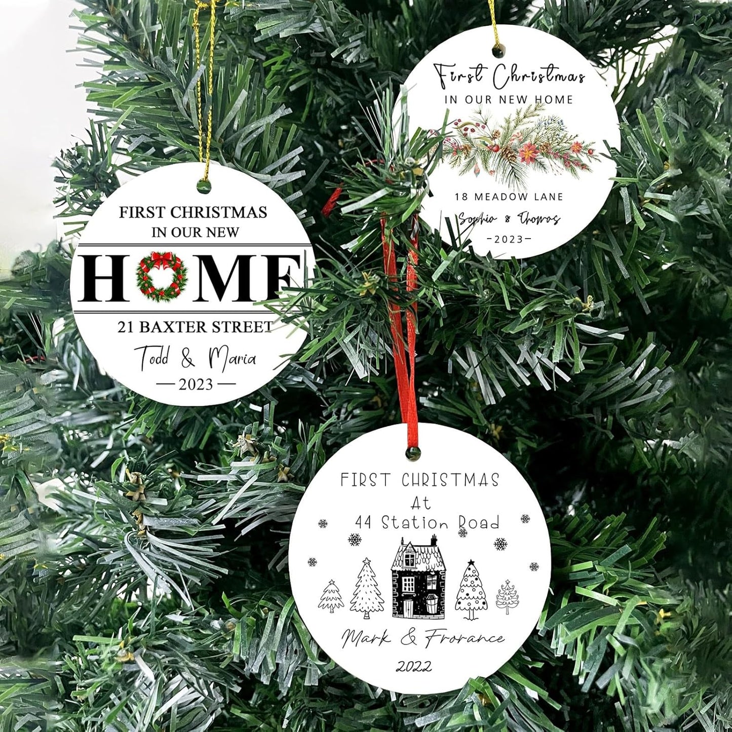 Personalized Christmas Ornaments,Double-Sided Ceramics Picture & Photo Custom New Home Ornament - First Christmas in Our New Home 2025 - First Home Ornament,Hanging Customized Xmas Ornaments