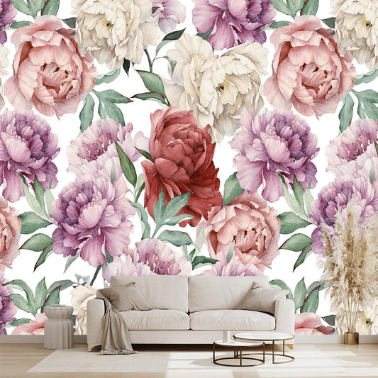 Pink Peony Flowers Mural Bedroom Peony Floral Wallpaper Room Decor Living Room tv Background Large Wall Mural - 160"x108" (Not Peel and Stick)