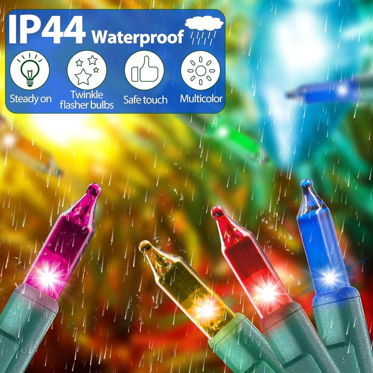 Multicolor Christmas Lights String 25FT 100 Count Incandescent Bulbs Mini Lights with Green Wire for Christmas Tree, Garland, Wedding, Party, Home, Indoor & Outdoor Festival Decoration