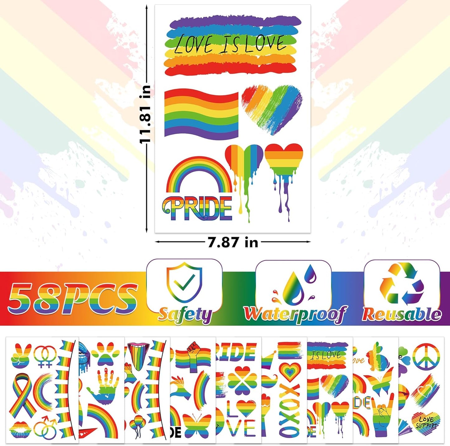 9 Sheets LGBT Rainbow Window Clings, Pride Decorations Window Cling, Gay Love Heart Stickers, Double-Side Pride Wall Clings Decals for Pride Day LGBTQ Rainbow Party Parades Supplies Decor