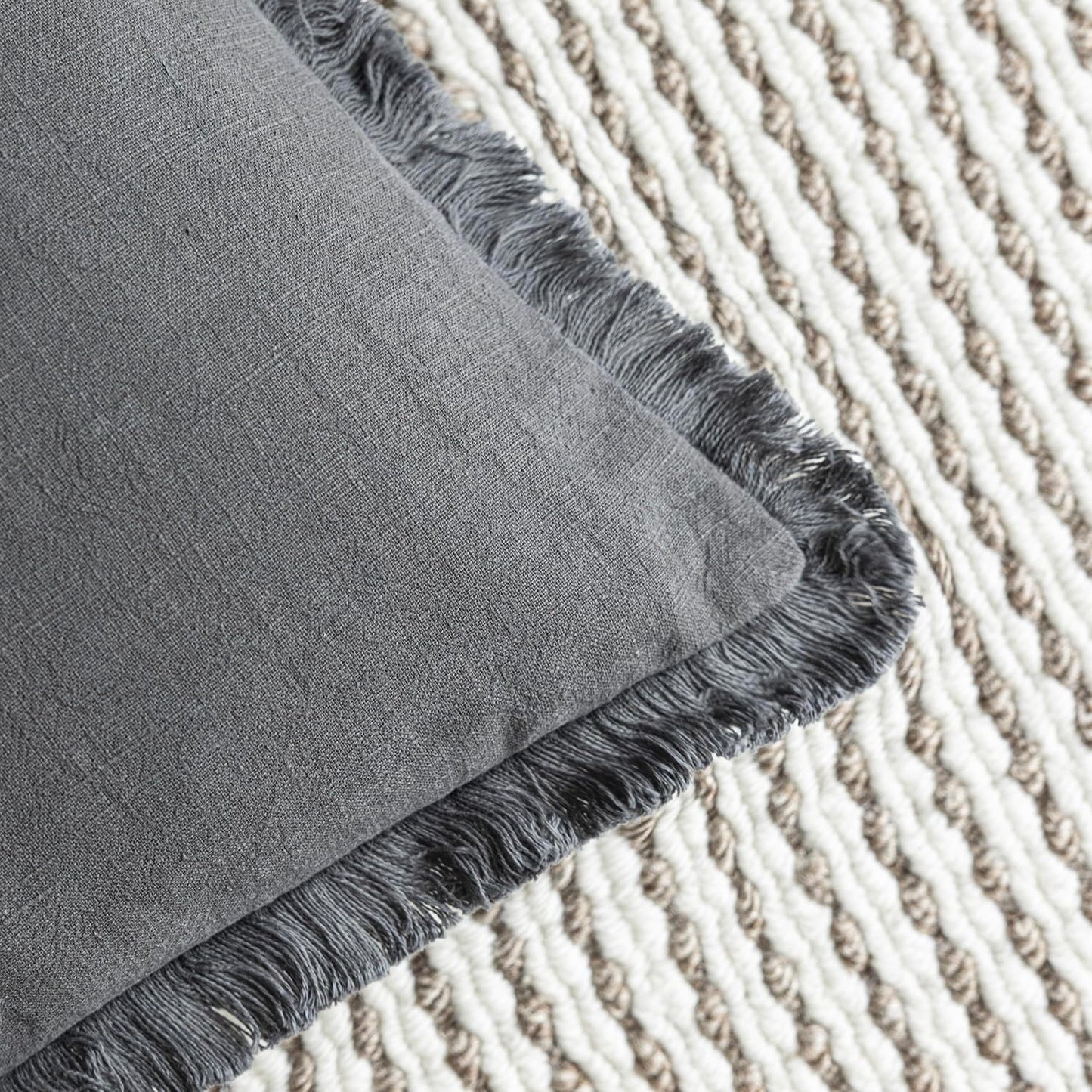 Foindtower Set of 2 Decorative Linen Fringe Lumbar Throw Pillow Covers Boho Farmhouse Cushion Cover with Tassels Soft Accent Pillowcase for Couch Sofa Bed Living Room Home Decor,12×20 Inch,Gray