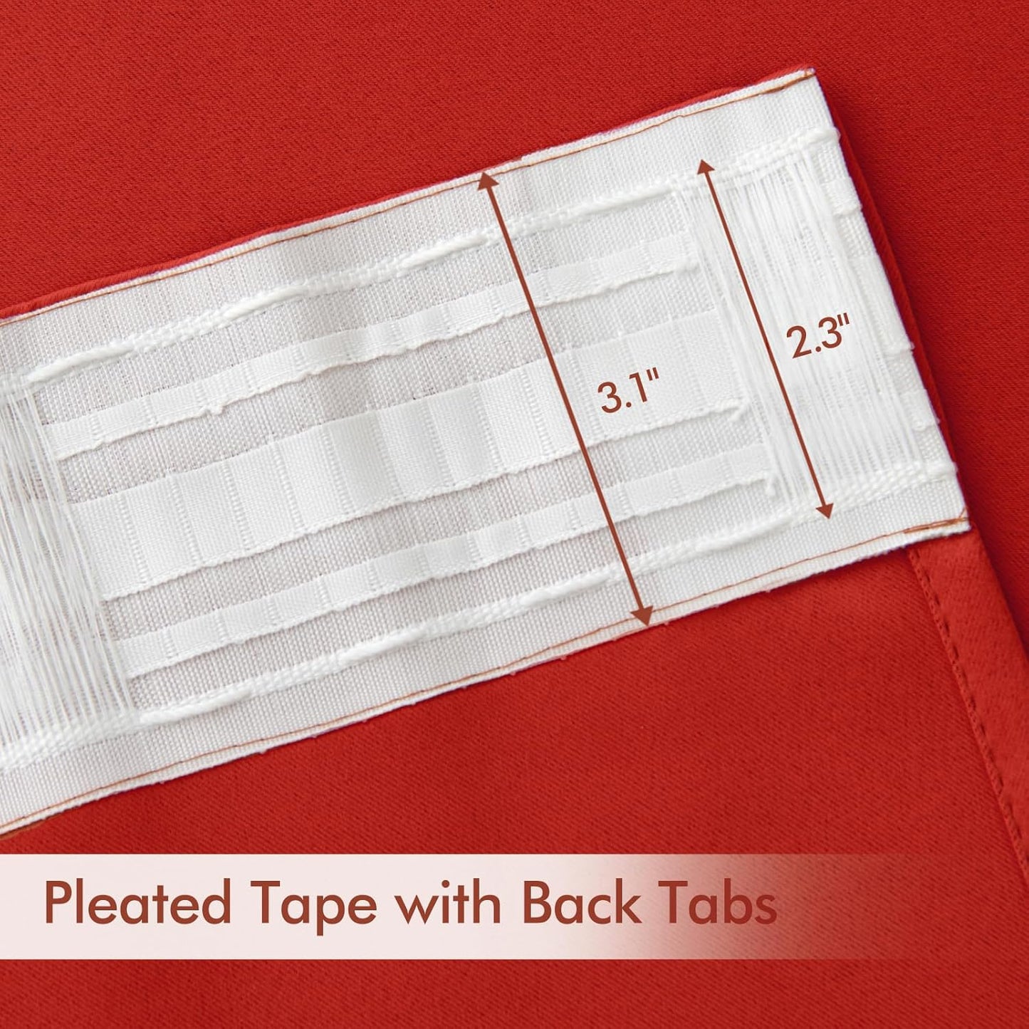 MIULEE Red Back Tab Blackout Curtain 96 Inch Long 2 Panels Set for Living Room Bedroom, Rod Pocket/Pinch Pleat Thermal Insulated Room Darkening Pleated Light Blocking Floor to Ceiling Drape