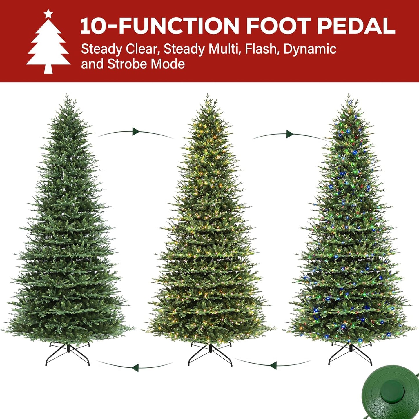 Hykolity 12 ft Prelit Christmas Tree, Artificial Christmas Tree wth 850 Color Changing LED Lights, 8109 PE&PVC Realistic Branch Tips, Metal Stand and Hinged Branches, 10 Modes