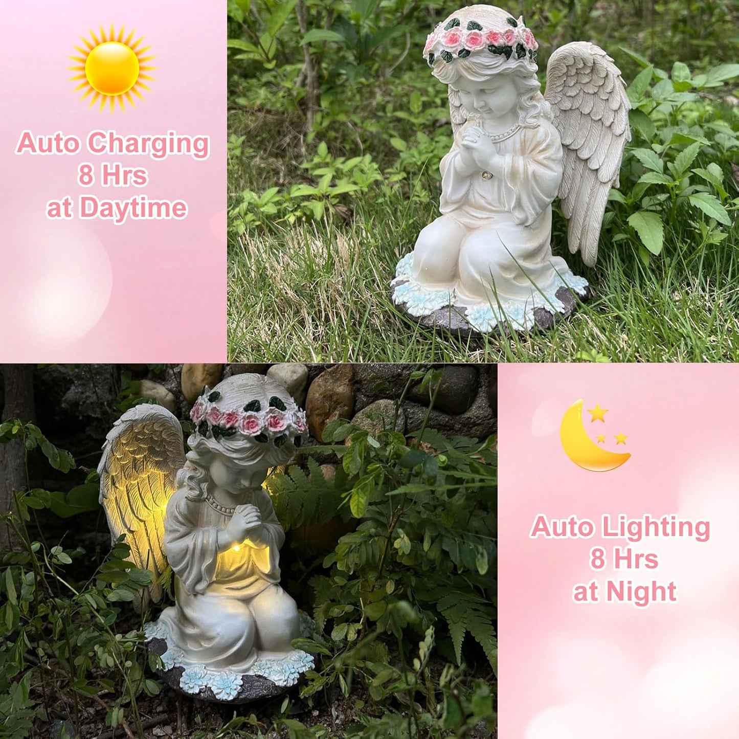 YODY Solar Garden Statues Outdoor Decor- Yard Decorations for Patio, Balcony, Backyard, Lawn Ornaments - Angel Figurines with LED Light- Unique Birthday House Warming Gifts for Women, Mom, Grandma
