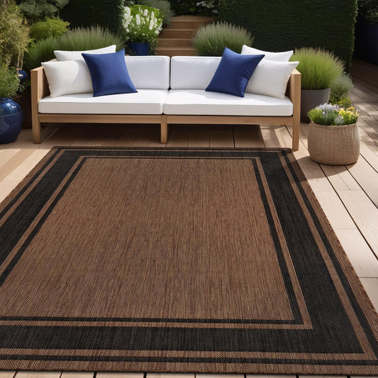 Beverly Rug Large Outdoor Rug 9x12 Modern Bordered Area Rugs for Indoor and Outdoor Patio Deck Porch Garden Waterproof Weather Sun Resistant Washable Outside Carpet (9 x 12 Gold)