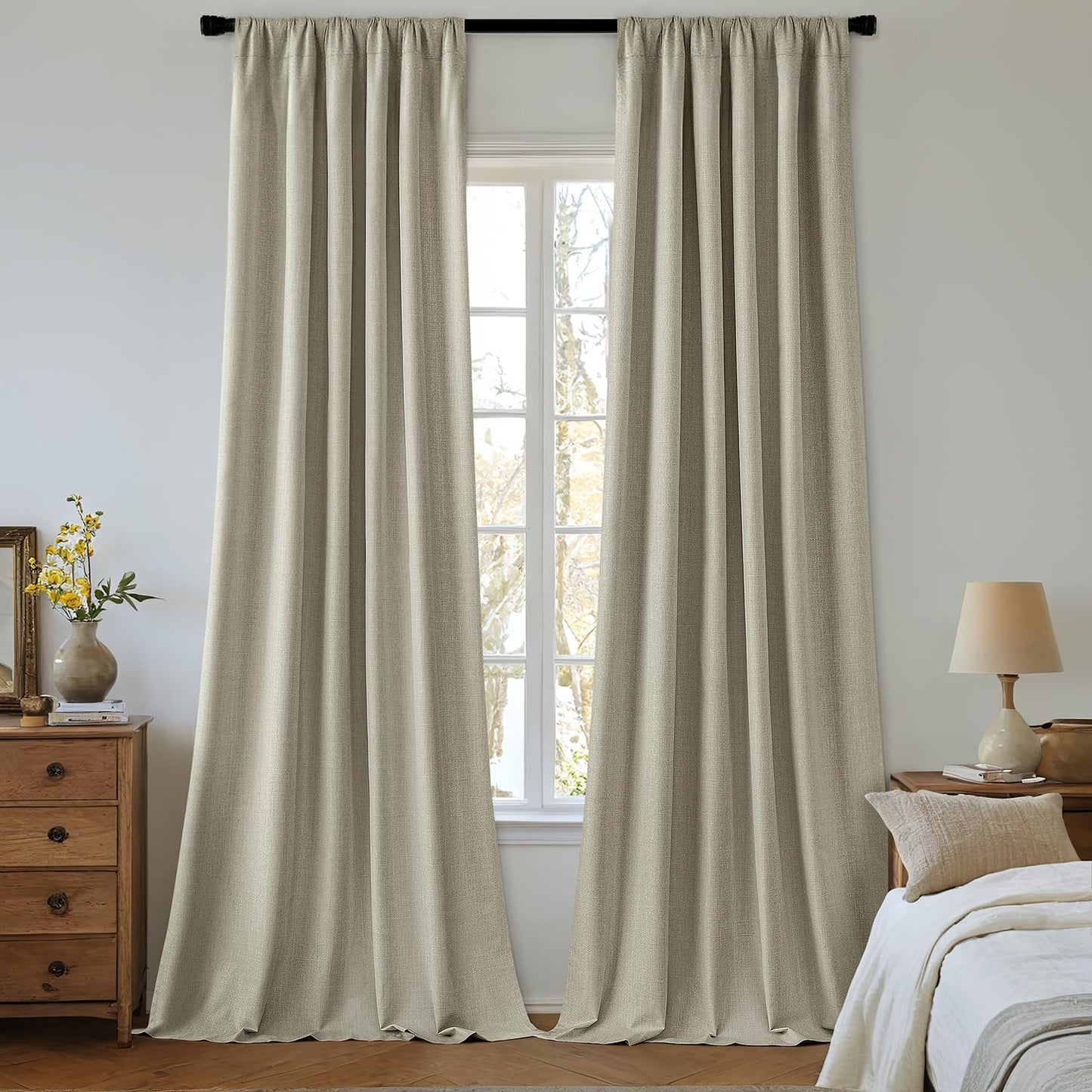 MIULEE 100% Blackout Curtains 96 Inch Long 2 Panels Set for Bedroom, Thick Faux Linen Black Out Curtain Room Darkening Back Tab Pleat Floor to Ceiling Window Drapes with Hooks for Living Room, Oatmeal