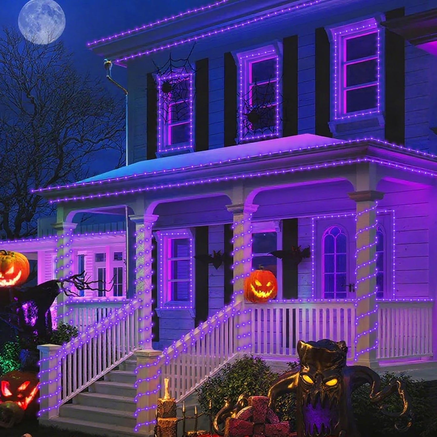 YEGUO 2 Packs Each 33ft 100 LED Solar Rope Lights Outdoor Waterproof, Purple String Lights for Outside, 8 Modes Fairy Lights in Clear Thin Tube for Camping Fence Patio Garden Trampoline Deck