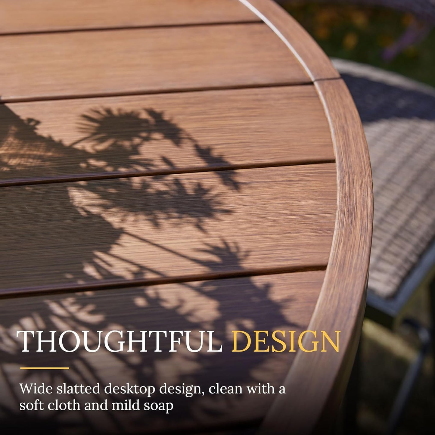 VICLLAX 28" Round Outdoor Bar Table, Counter Height Patio Table with Adjustable Umbrella Hole for Balcony, Walnut Wood-Like