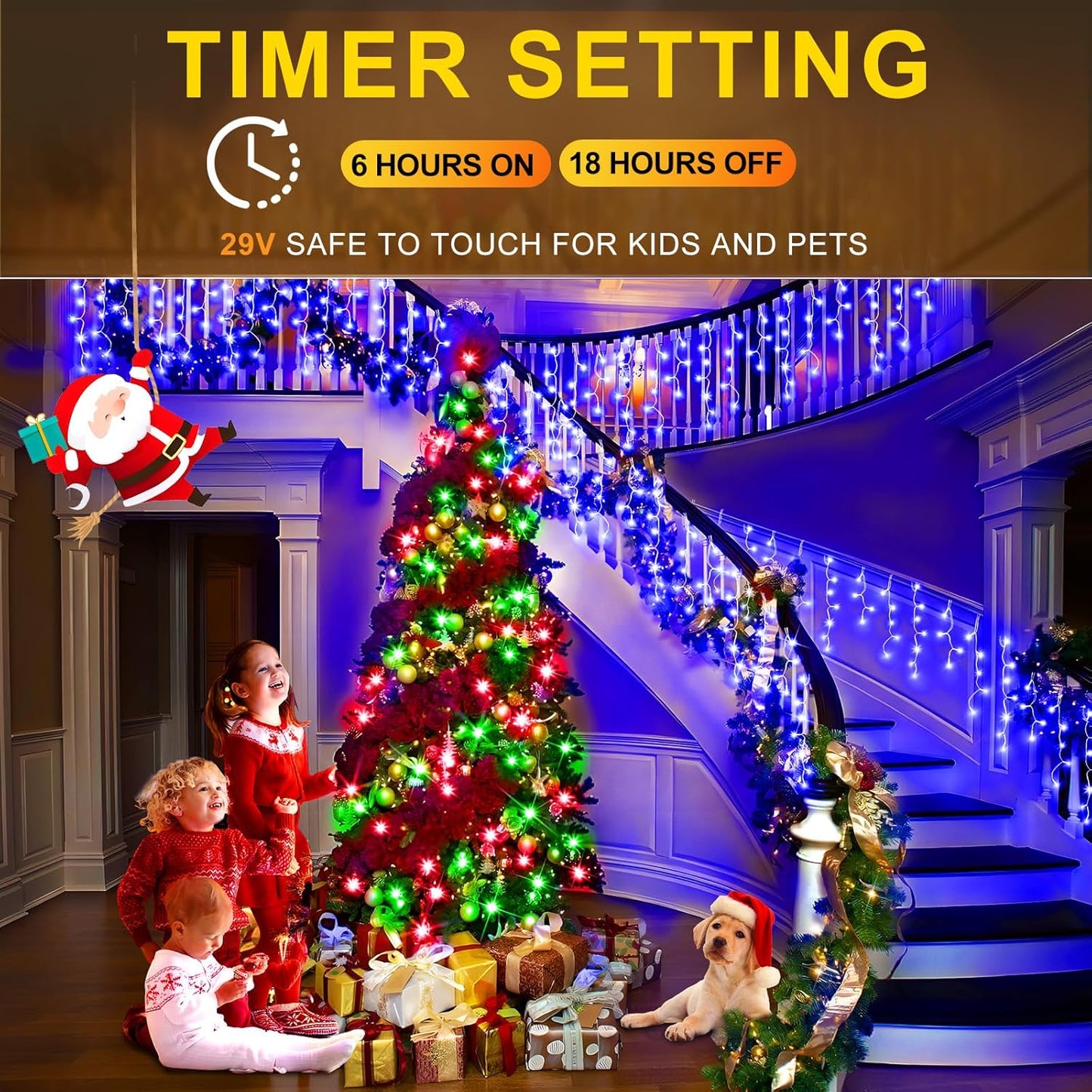 Christmas Lights Outdoor Decorations 1216 LED 99ft 8 Modes Curtain Fairy String Light with 228 Drops, Clear Wire LED String Light Indoor Decor for Wedding Party Holiday Christmas Decoration Blue