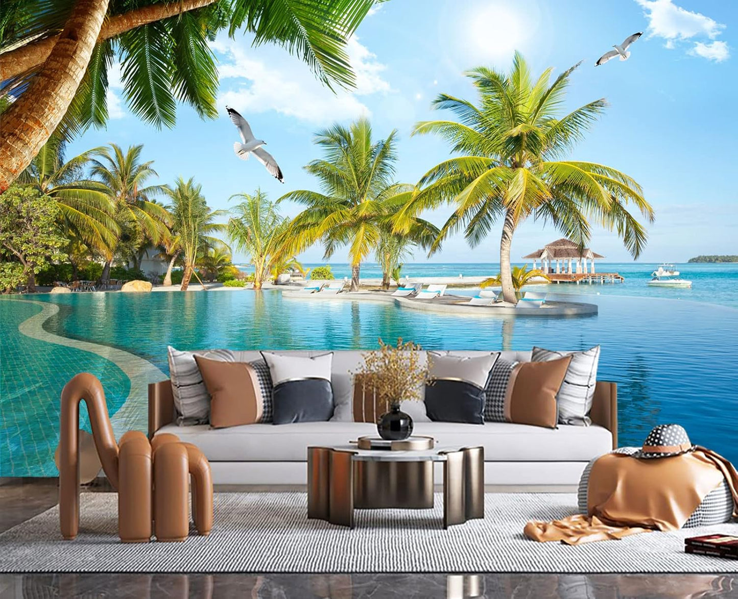 Palm Trees and Blue Sky Summer Island Wall Mural Wallpaper for Bedroom 137" x 100"