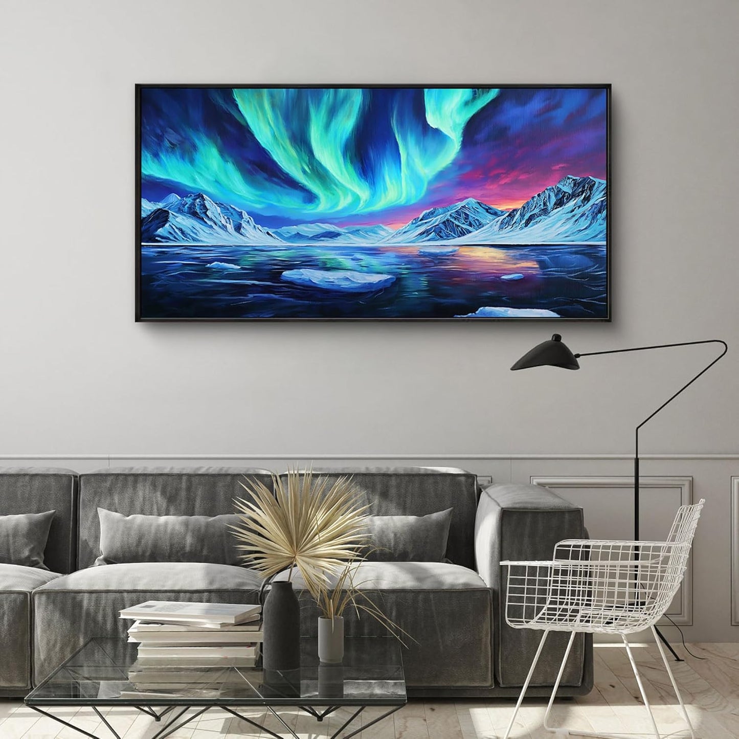 yiijeah Canvas Wall Art - Living Room Wall Decor Blue Aurora Scenery Paintings Framed Wall Pictures Artowrk for Walls Bedroom Nature Waterfall Landscape for Office Home Decor