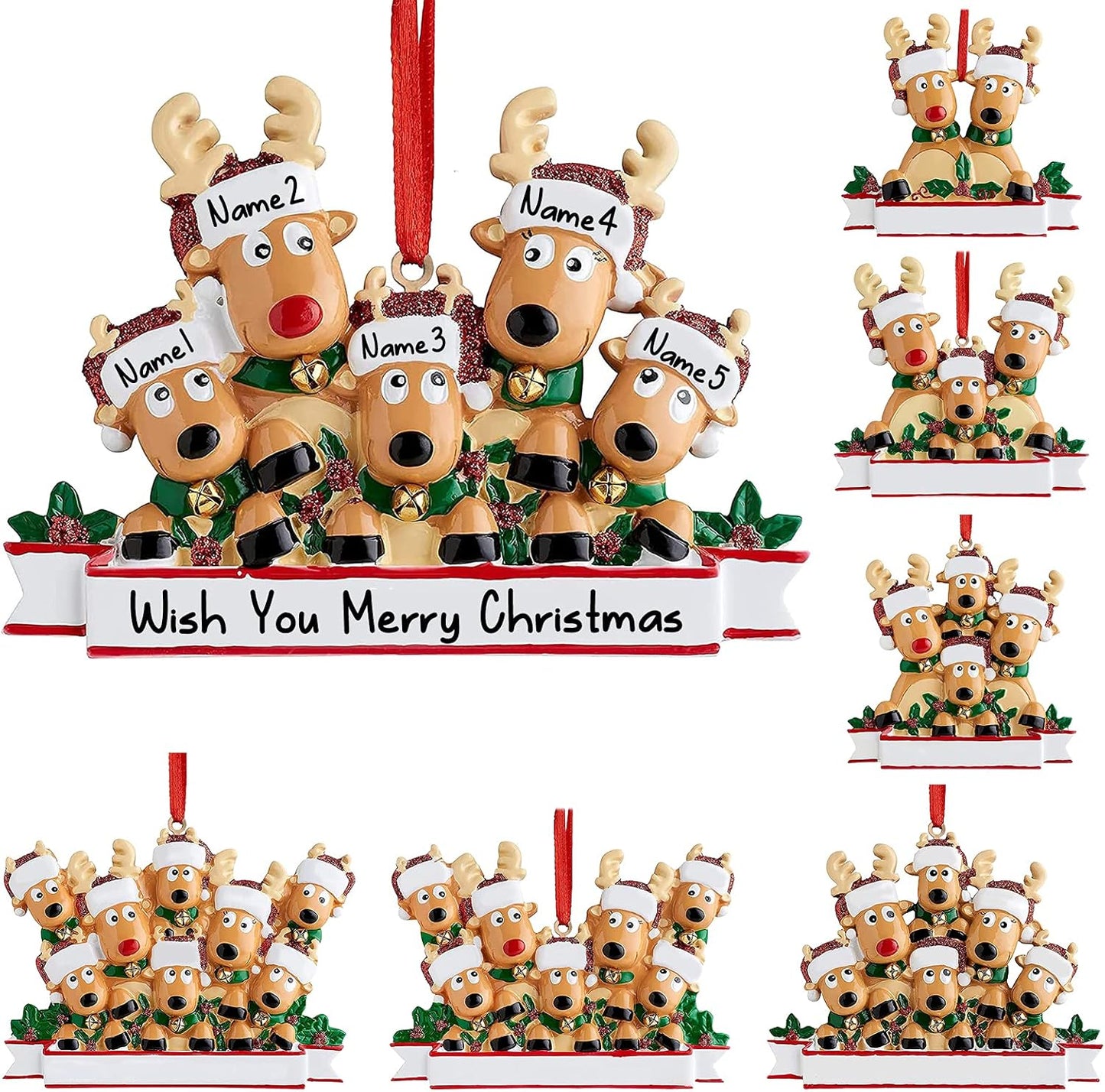Personalized Deer Christmas Ornaments 2025 Family of 2,3,4,5,6,7,8 Custom Name Reindeer Xmas Ornament with Text,Customized Christmas Decoration Gifts - Family of 5