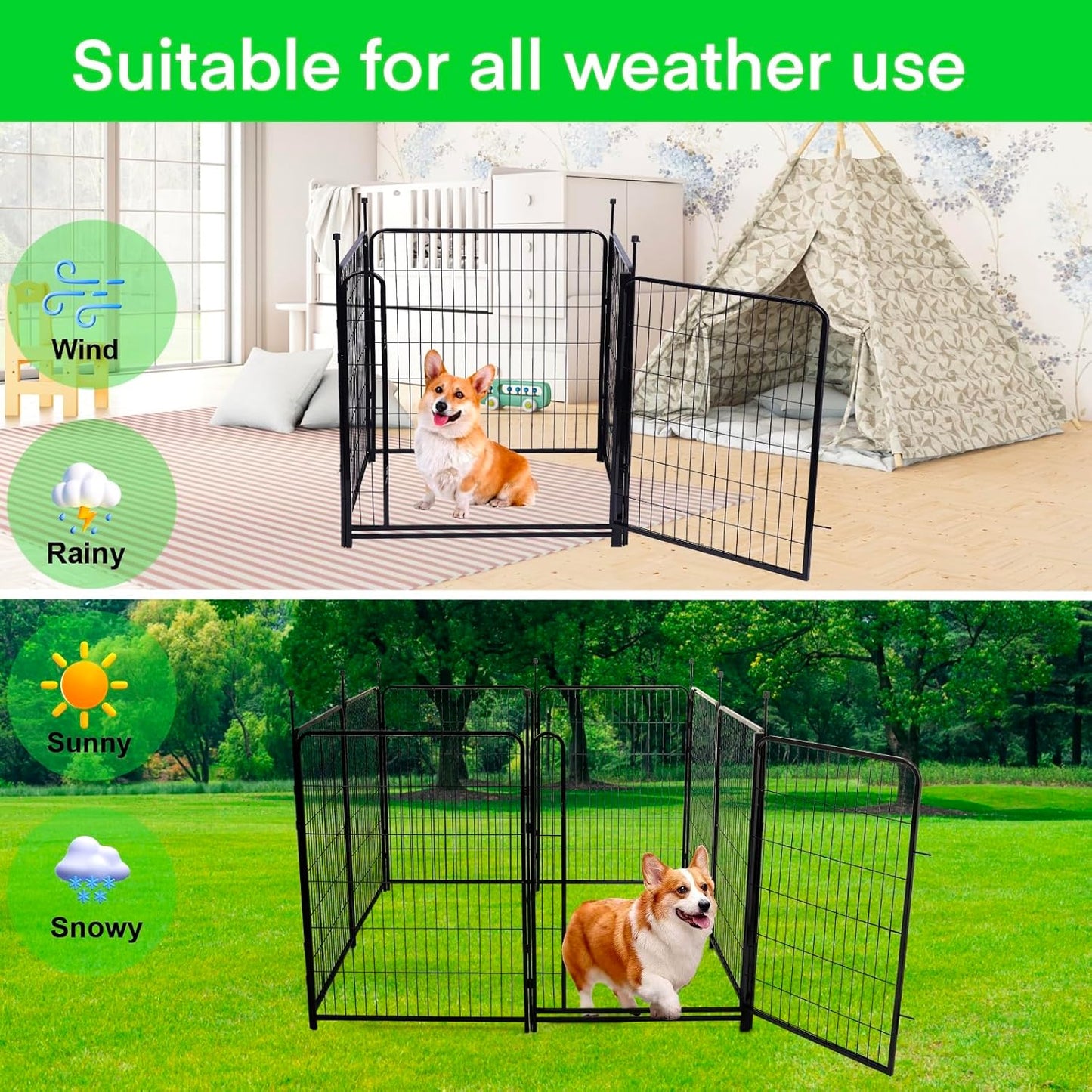 Tall Garden Fences and Borders for Dogs, 48 inch High Garden Fence, 12 Panels Total 26.6 Ft, 21 in Wide Low Threshold Gate. Modular Fencing, Dog Fence Outdoor for Yard. Rabbit Fences