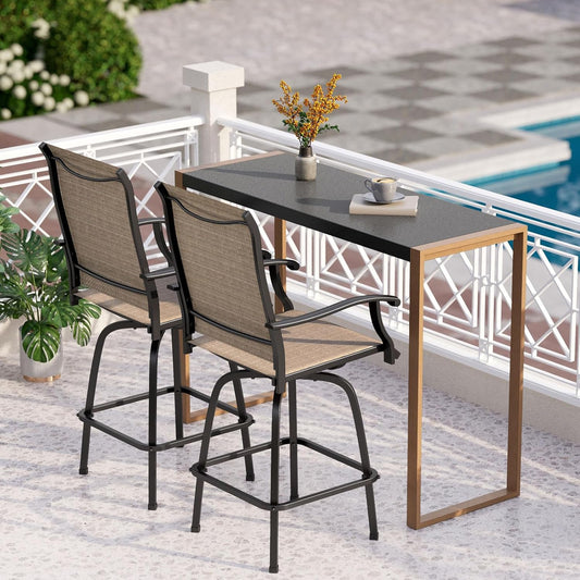 PHI VILLA 3 Piece Outdoor Bar Set, High Top Patio Table and Chairs with Brown Textilene Fabric & Rustproof Metal Frame for Backyard, Balcony, Garden & Poolside
